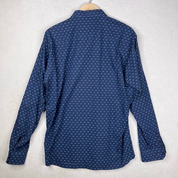JARED LANG Button Down Shirt Mens XL Navy Blue Long Sleeve moped Print - Picture 7 of 7